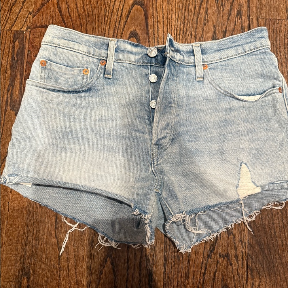 Levi's Light Blue Jean Shorts with Frayed Hem made & crafted
